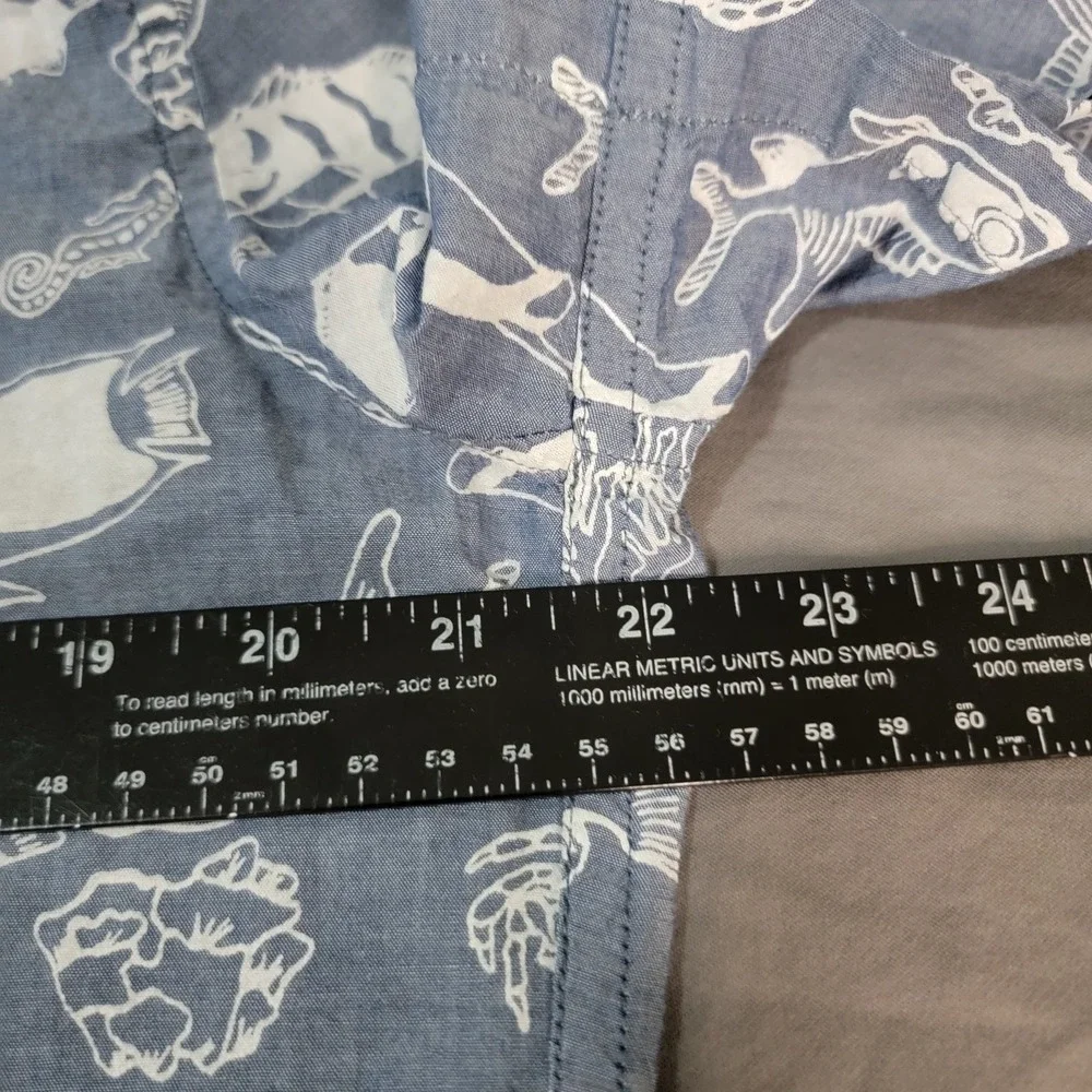 J. Crew Button Down Shirt Men's Large Blue Fish All Over Print Short Sleeve